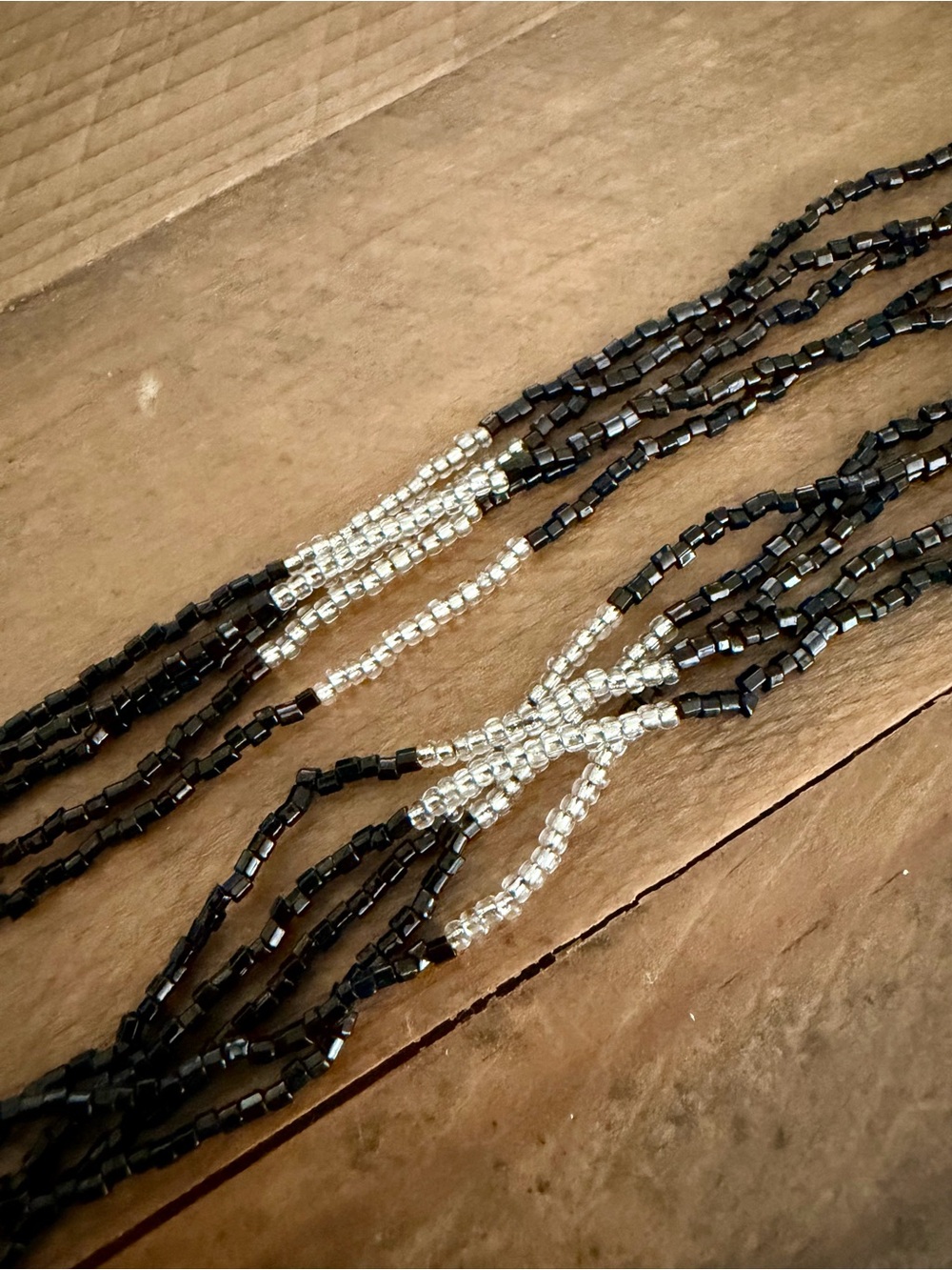 HANDMADE MULTI-STRAND BLACK SILVER SEED BEAD NECKLACE